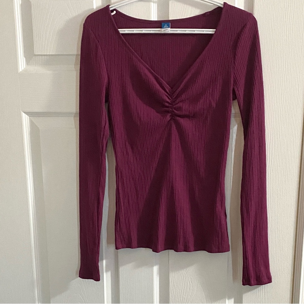 Old Navy Deep Purple Long Sleeve V-Neck Top
